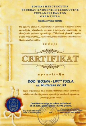 Certifikat - Grad Tuzla