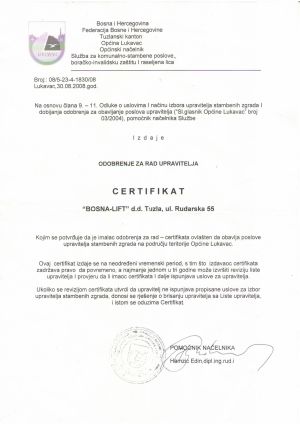 Certifikat - Općina Lukavac