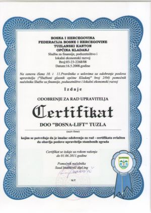 Certifikat - Općina Kladanj